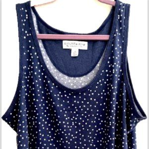 TANK TOP  LOUNGEWEAR SLEEPWEAR L LARGE NAVY BLUE WHITE POLKA DOT KNIT SLEEVELESS